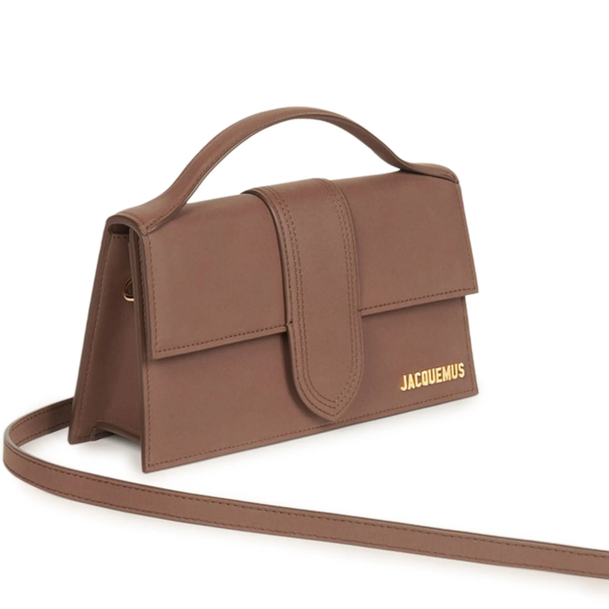 Front Side View of Jacquemus Large Bambino Brown Suede Crossbody Bag 213BA007-3069-850